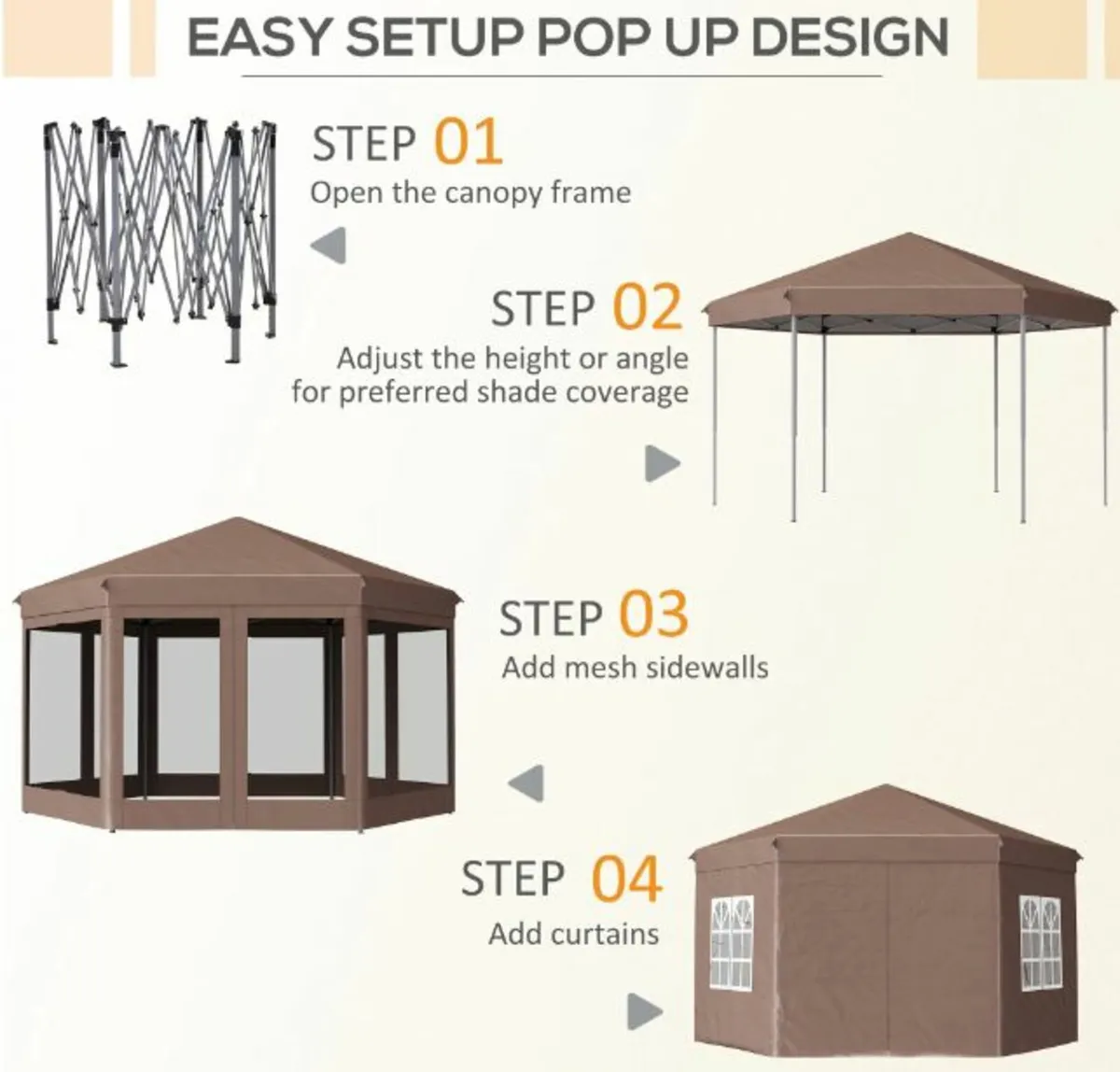 4x4m Hexagonal Pop up Gazebo - Garden Marquee - Image 3