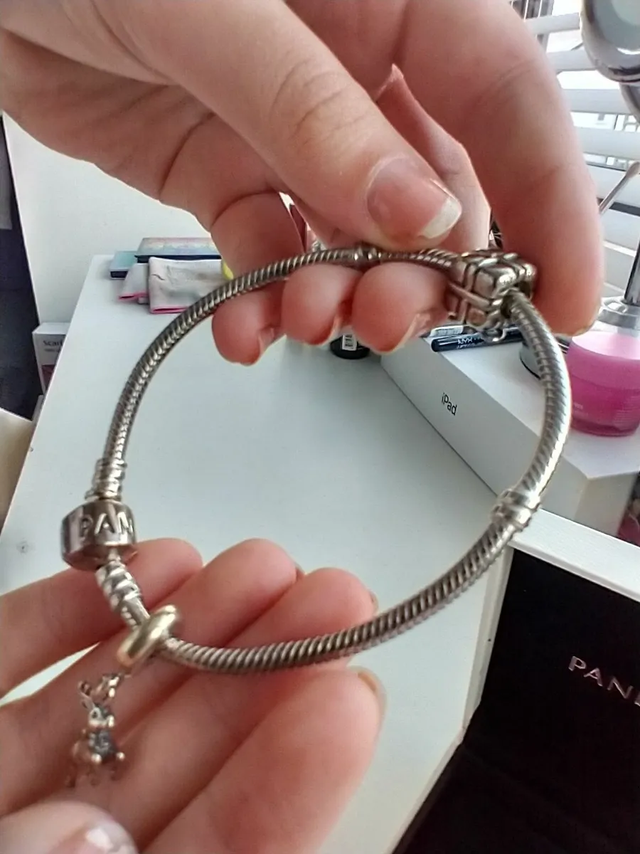 Pandora sterling silver bracelet with charms - Image 1