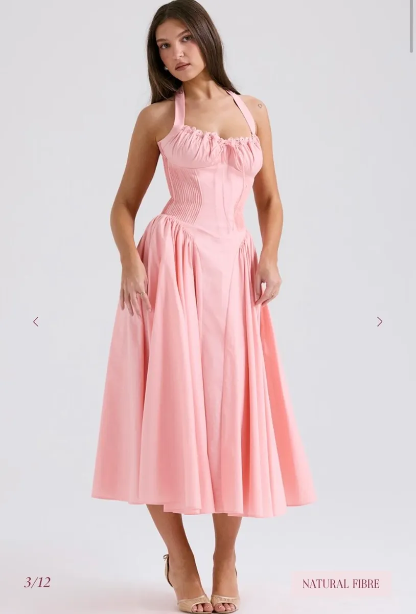 ADABELLA Rose Pink Cotton Halter Midi Sundress - Image 2