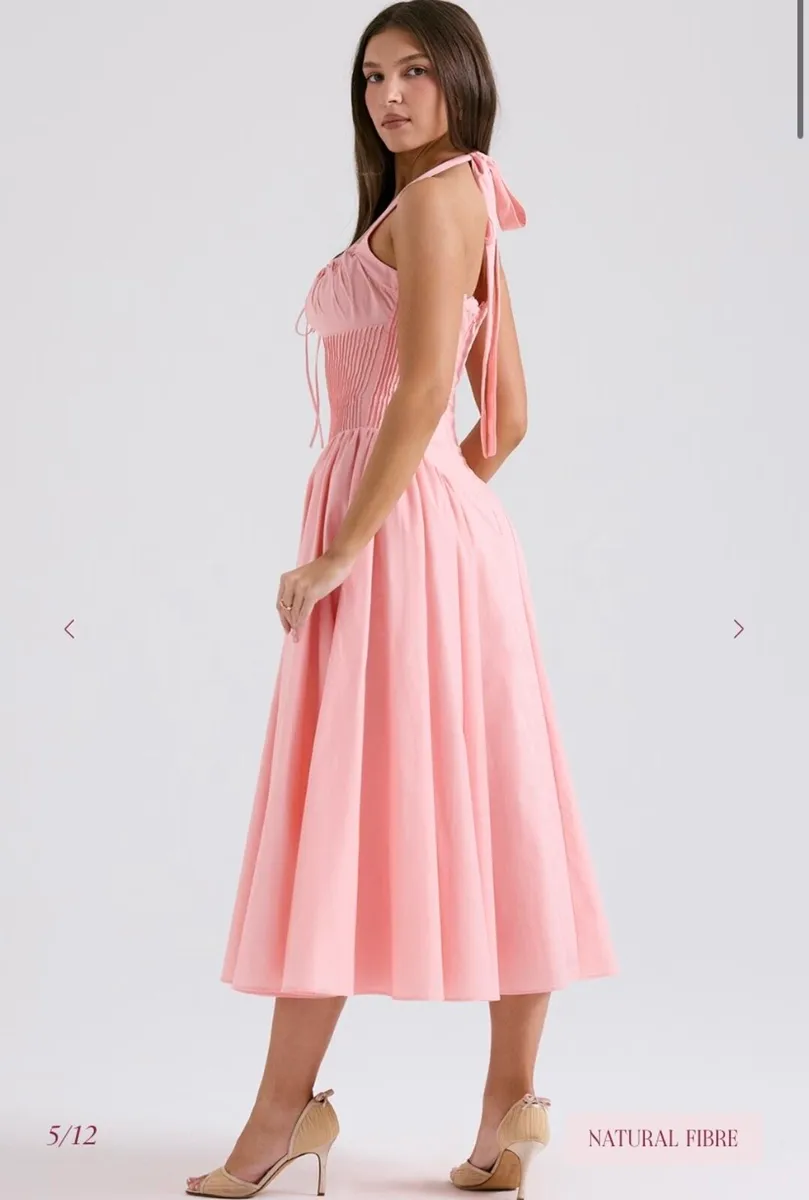 ADABELLA Rose Pink Cotton Halter Midi Sundress - Image 4