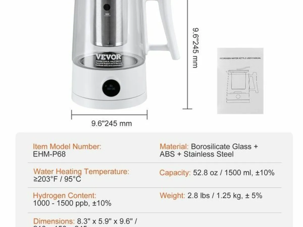 Hydrogen Water Pitcher Generator, 1.5 L / 52.8 oz - Image 3