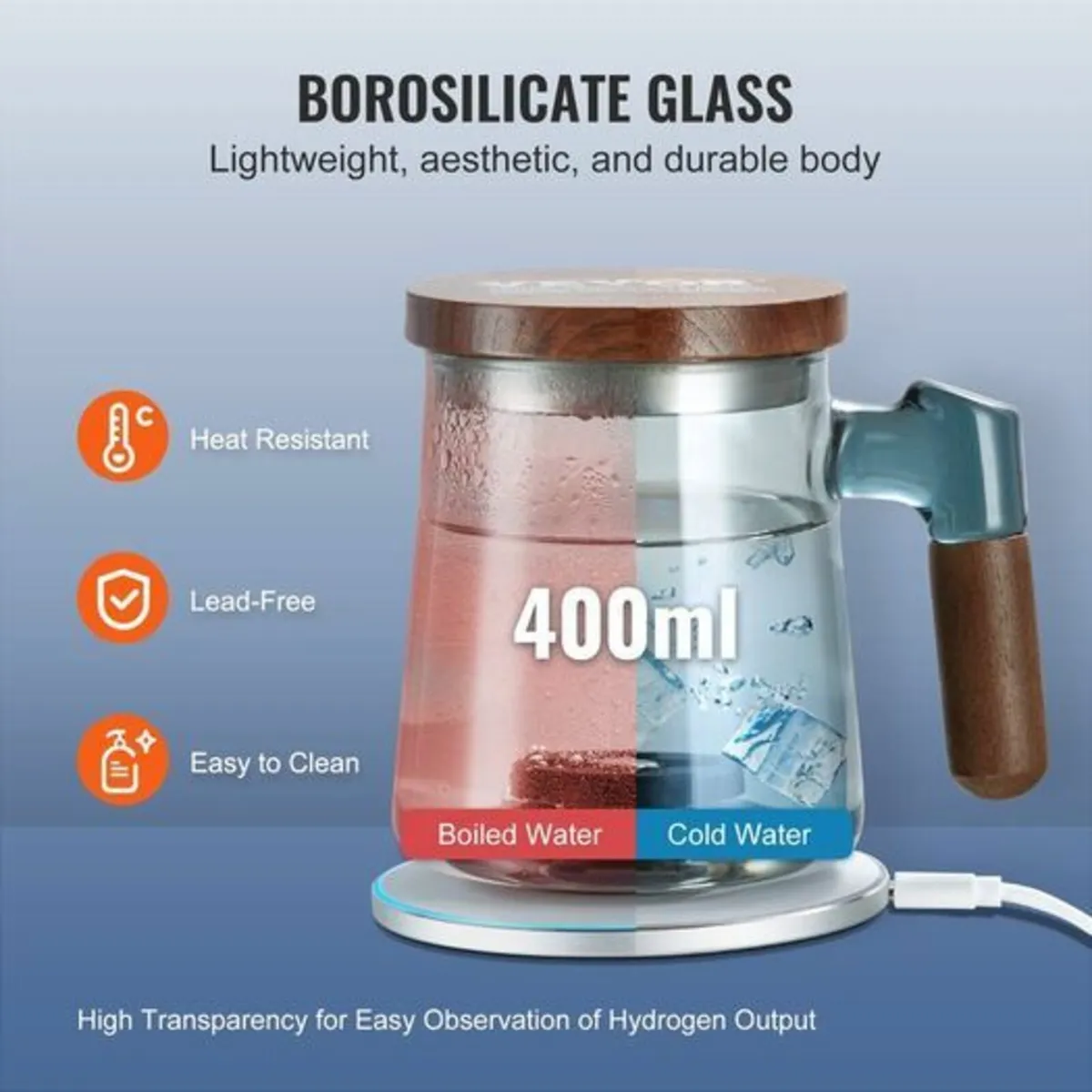 Hydrogen Water Cup, 400 ml / 14.1 oz Hydrogen Gene - Image 2