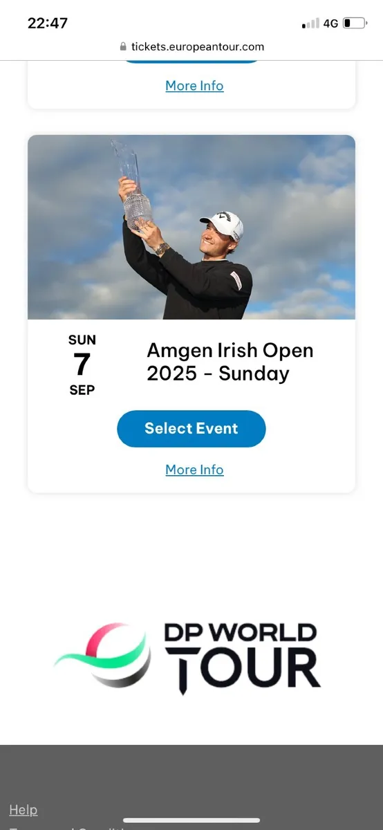 1 adult ticket for Sunday 7th Amgen Irish Open