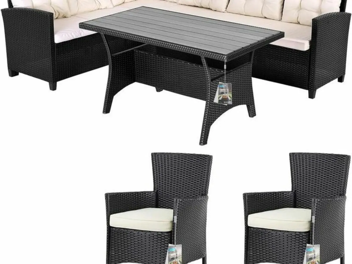 8 Person Polyrattan Corner Lounge, WPC Dining Tabl - Image 1