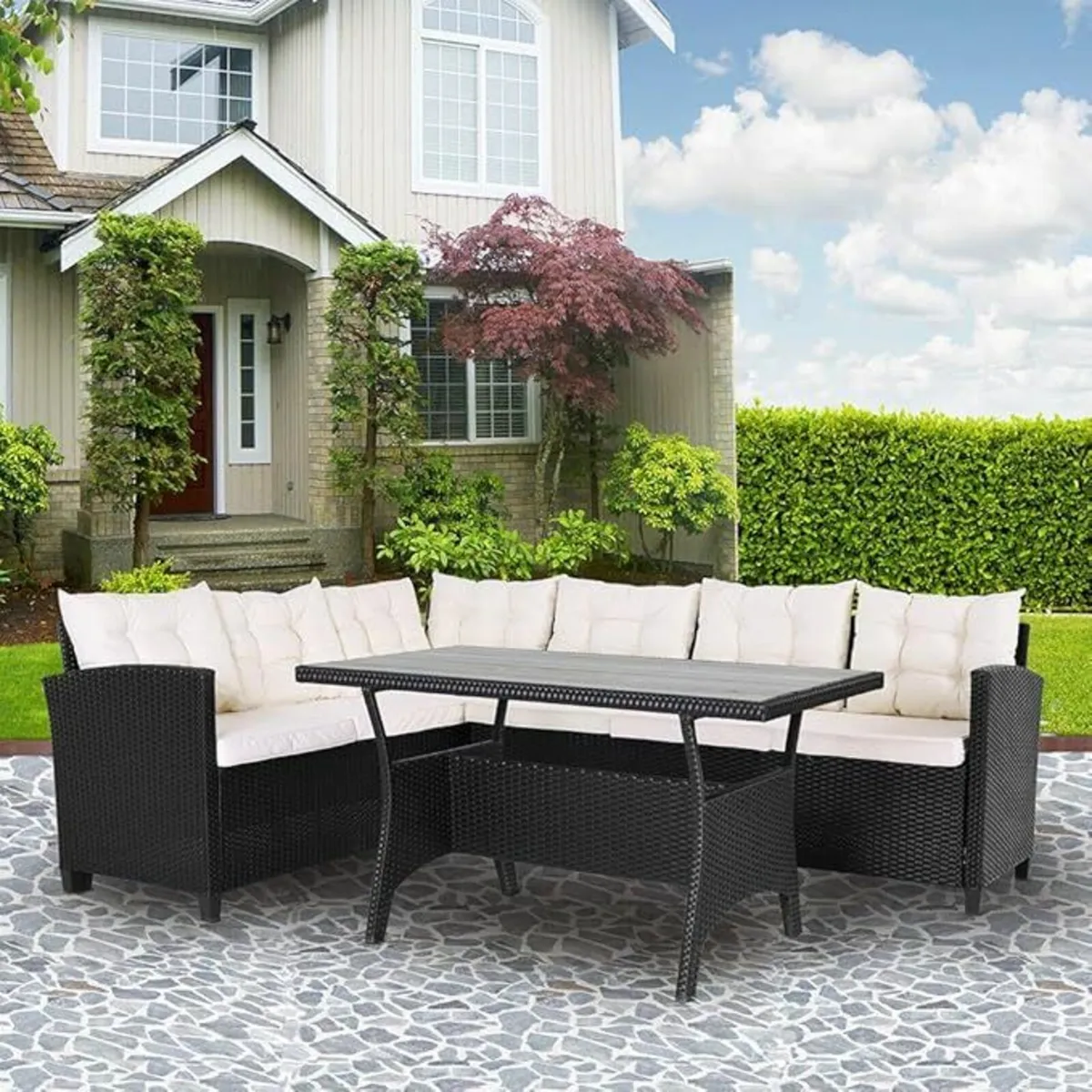 8 Person Polyrattan Corner Lounge, WPC Dining Tabl - Image 2