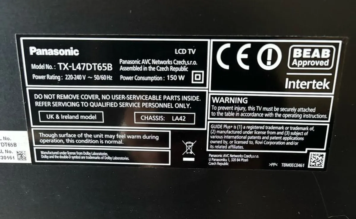 Panasonic TX-L47DT65B tv/JBL Cinema SB350 soundbar/Panasonic BD110 BluRay player/Sanus tilt & swivel wall bracket - Image 3
