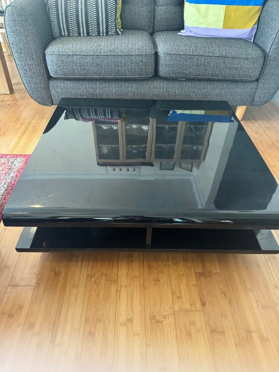 Modern Black Gloss Coffee Table with Storage Shelf - Image 1