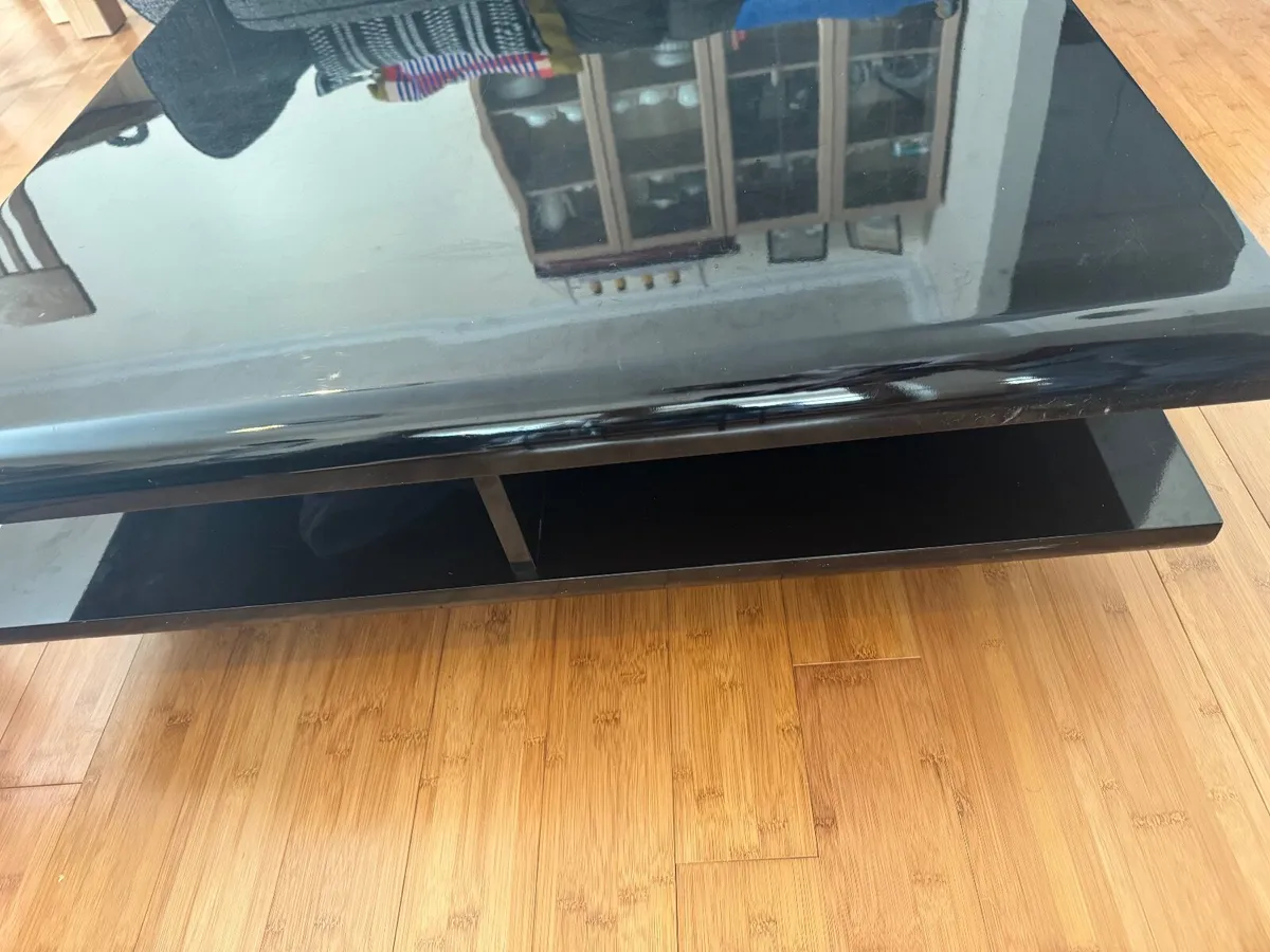 Modern Black Gloss Coffee Table with Storage Shelf - Image 3