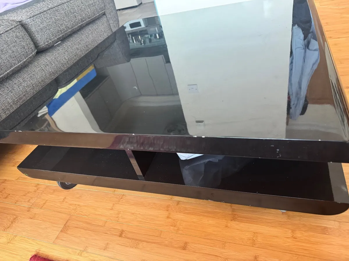 Modern Black Gloss Coffee Table with Storage Shelf - Image 4