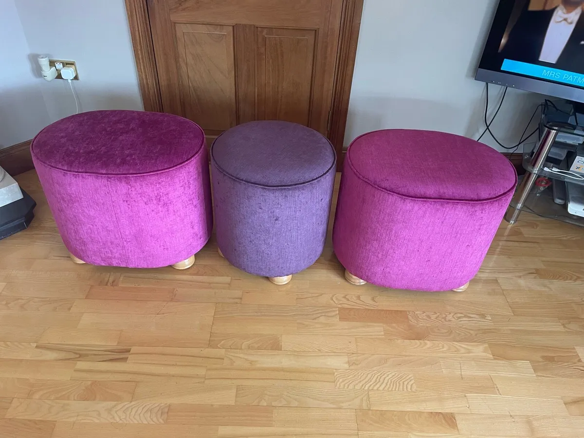 3 Velvet Pouffes - Image 1