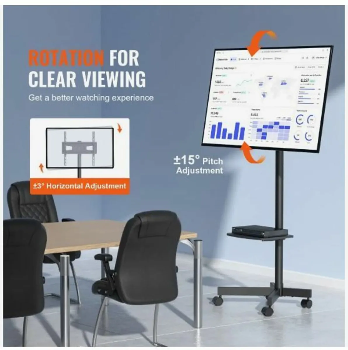 Mobile TV Stand, Mobile TV Cart for 23 to 60 inch - Image 2