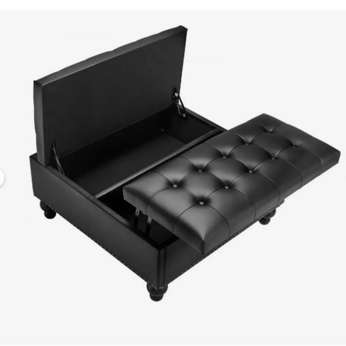 34 in Square Leather Ottoman with Storage - Image 2