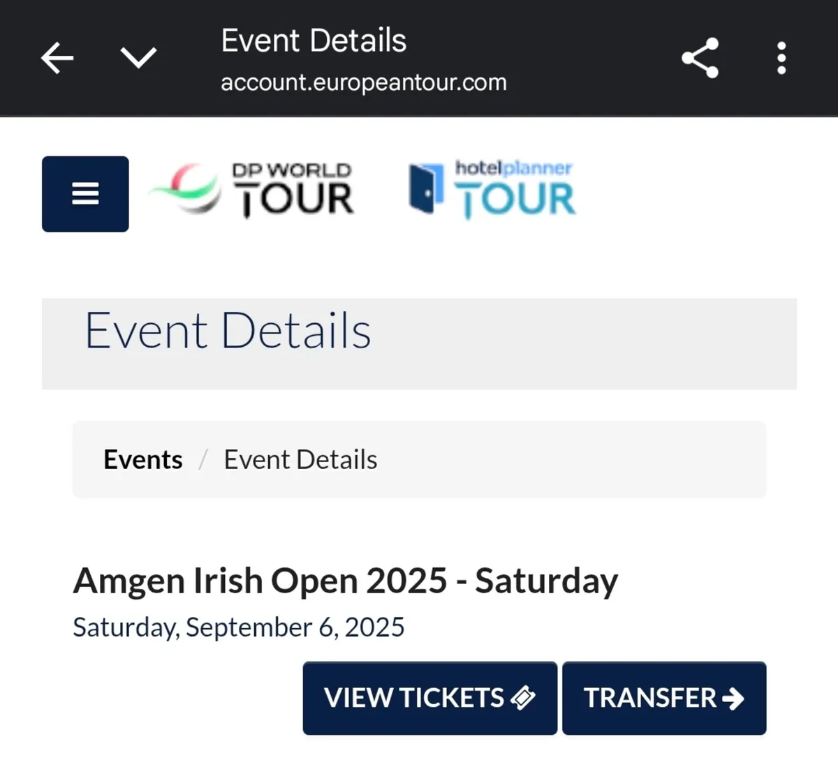 Irish Open Saturday 6th September 1 ticket