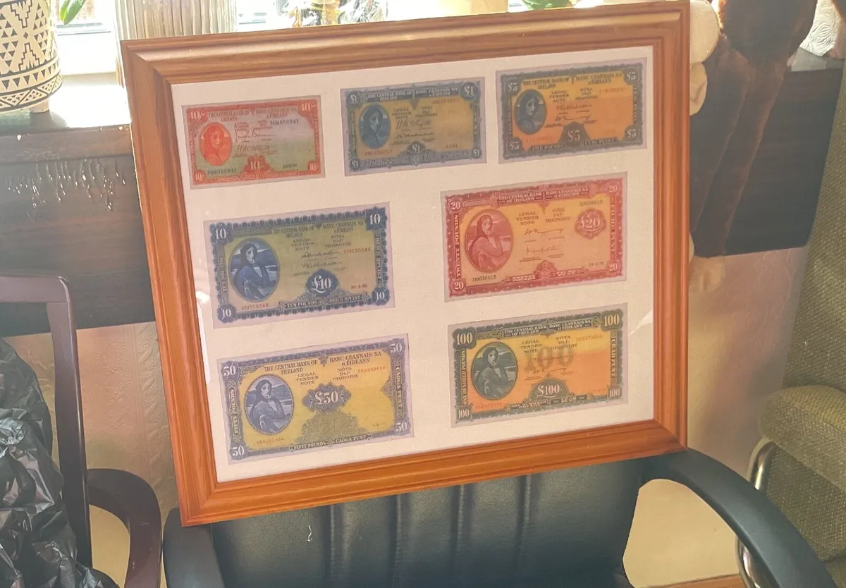 Large framed print of old vintage Irish currency - Image 1