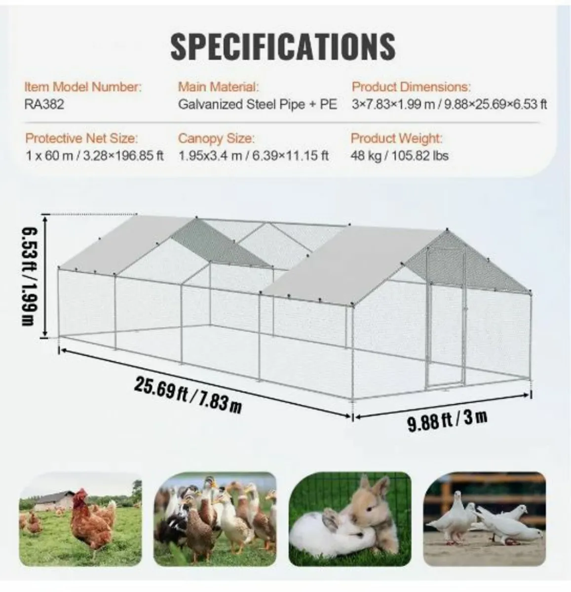 Large Metal Chicken Coop  3 x 7.83 x 1.99 m - Image 3