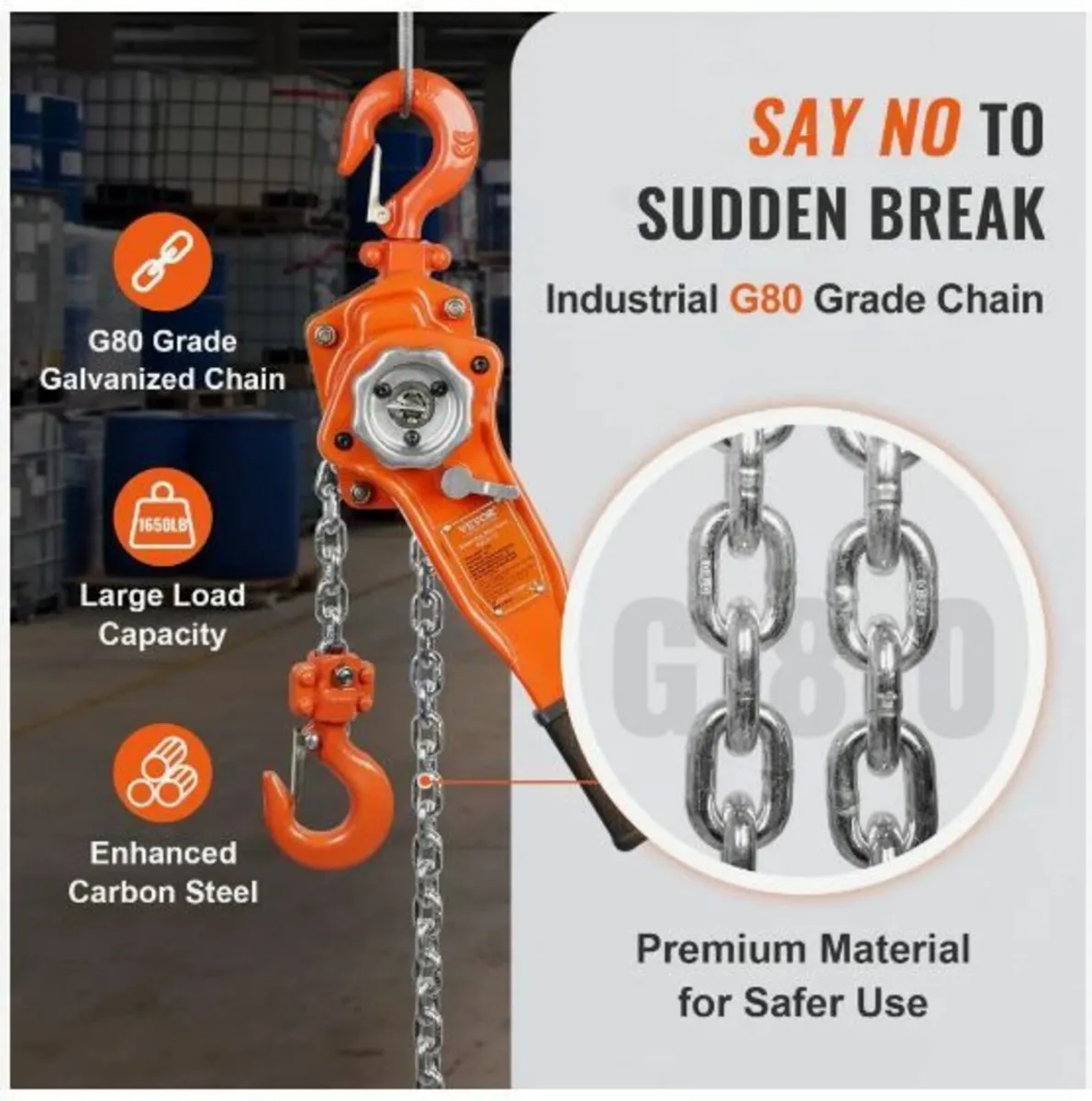 Manual Lever Chain Hoist, 3/4 Ton 748 kg - Image 4