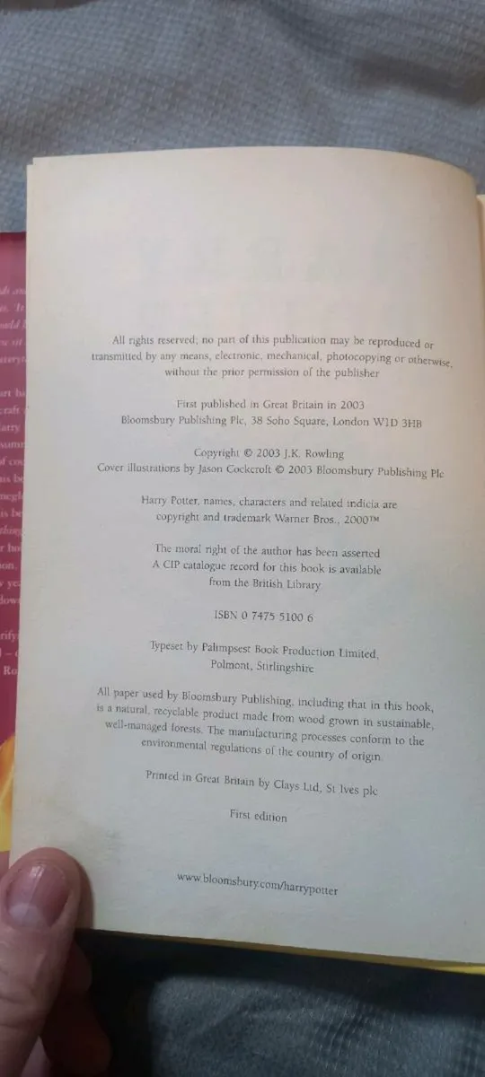 First UK Edition Harry Potter Hardback w/errors - Image 3