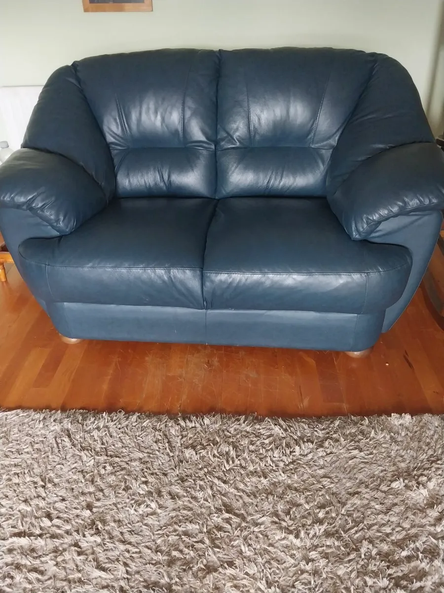2 x Navy Blue Nappa Italian Leather Sofas - Image 1