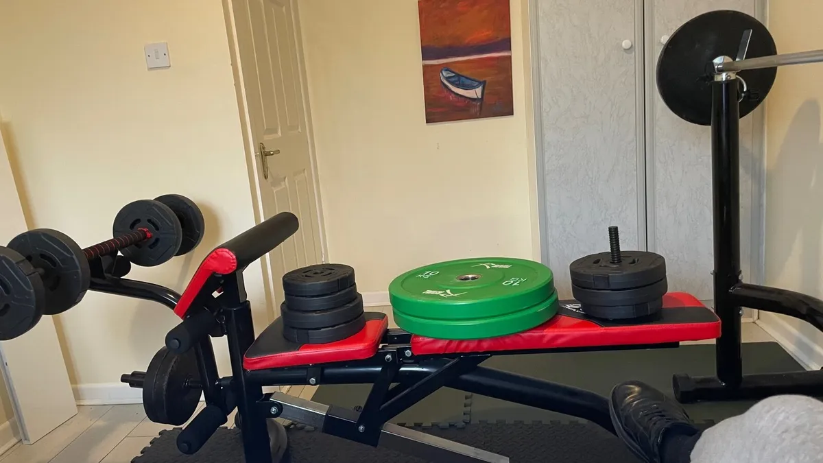 Full Home Gym Set – Olympic Bar, Bench, Weights - Image 1