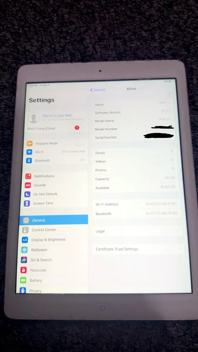 iPad Air 1 16GB WiFi Silevr iOS 12.5.7 - Image 2