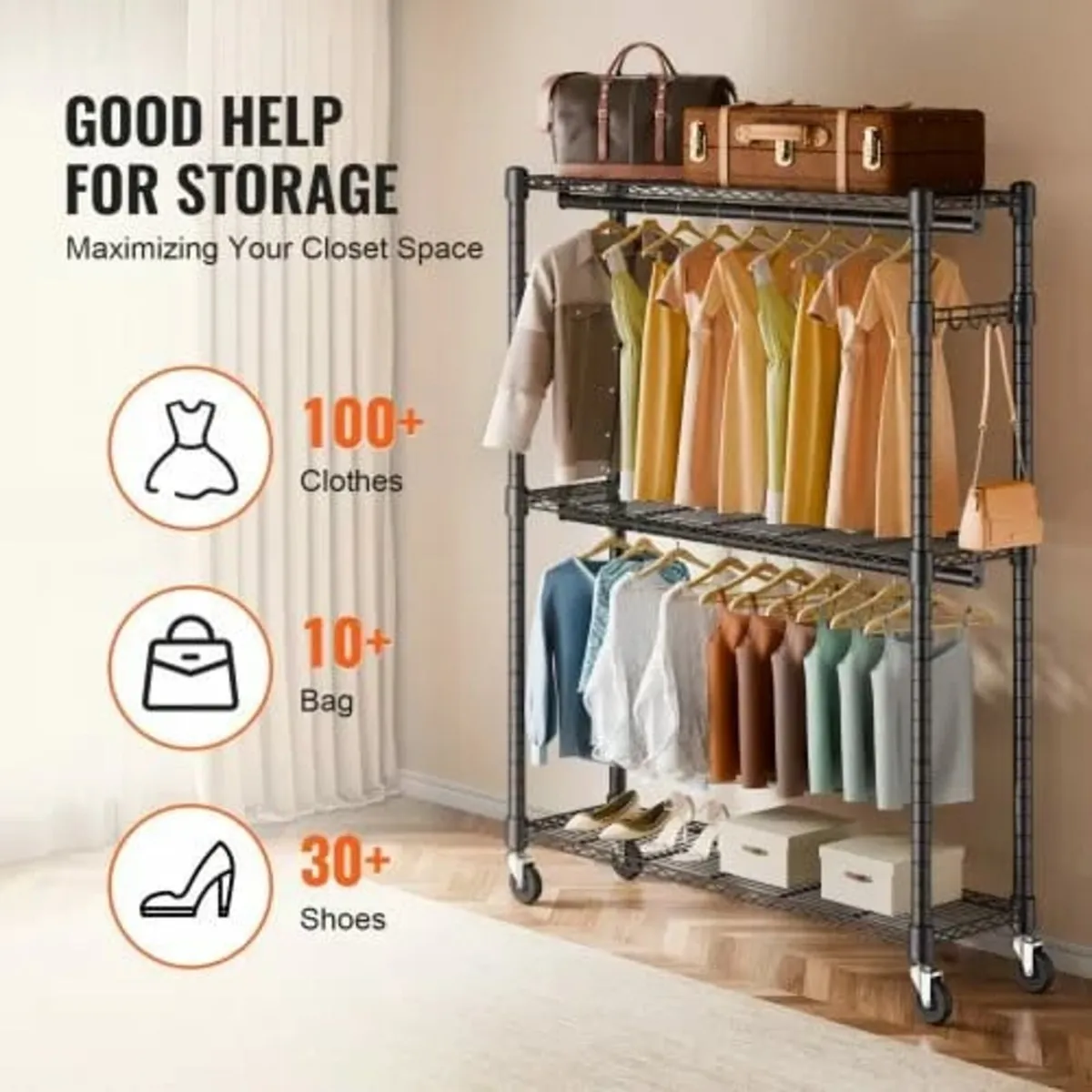 Heavy Duty Clothes Rack, Rolling Clothing Garment - Image 4