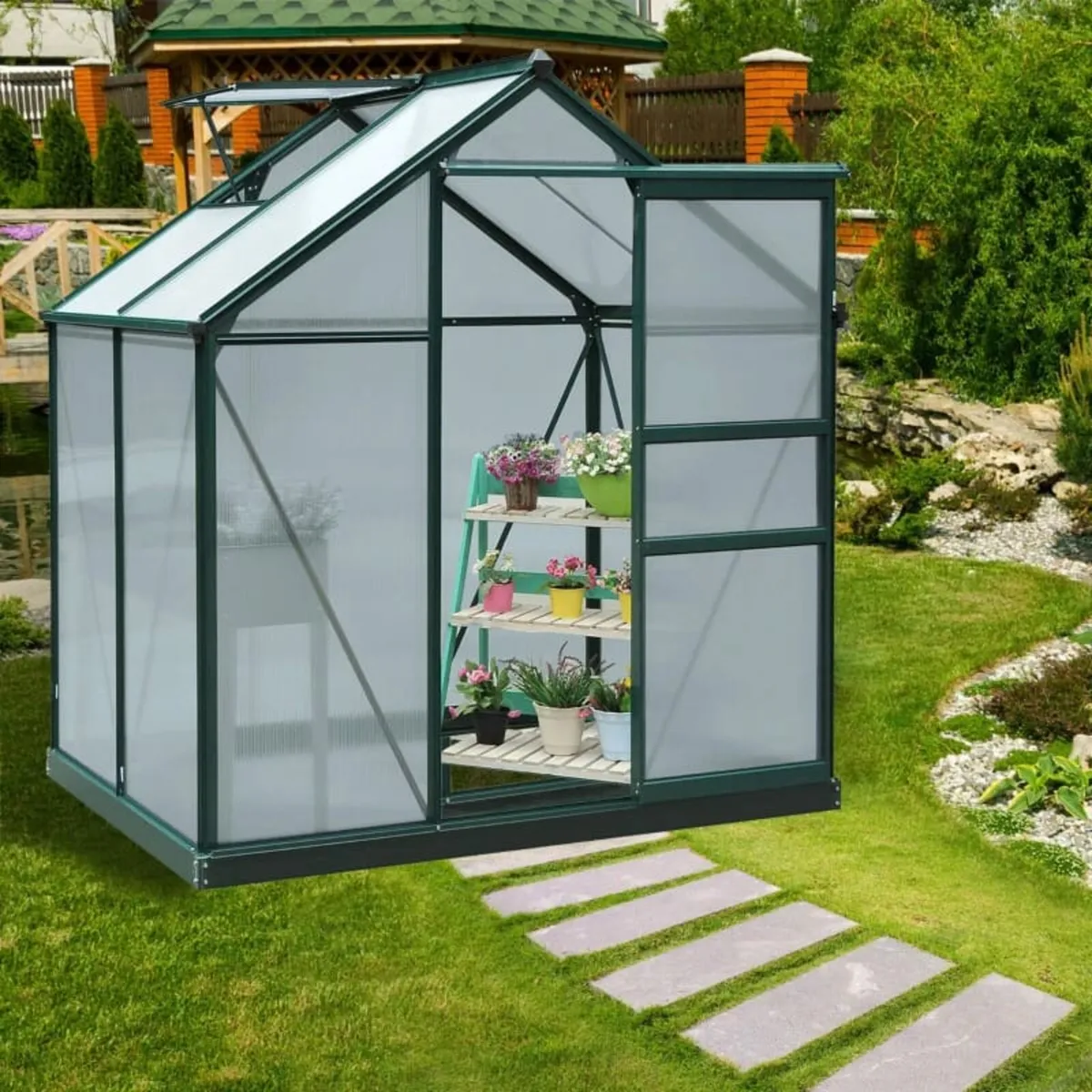 1.9x1.3x2 m Walk-In Mini Greenhouse-Dark Green Fra - Image 1