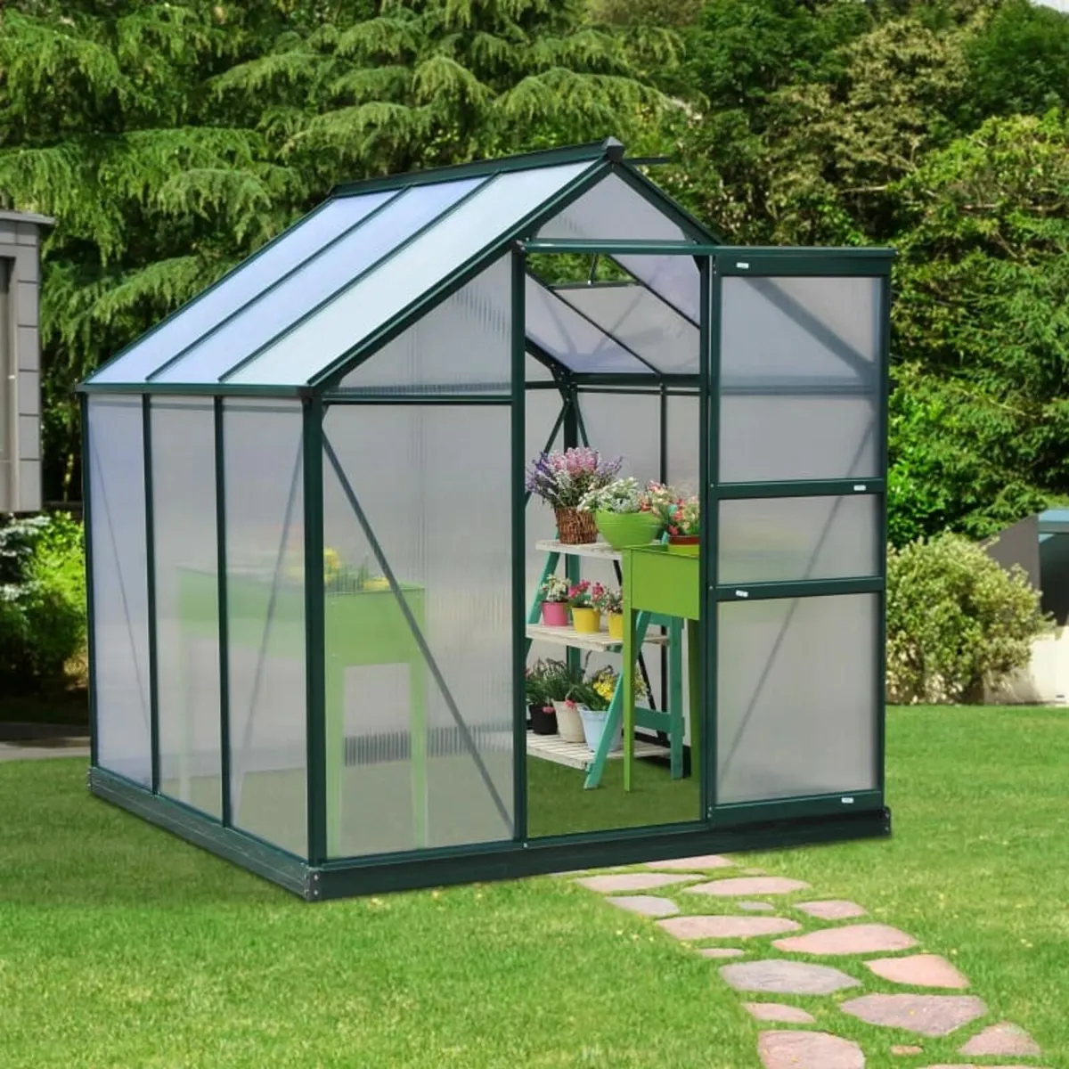 Clear Polycarbonate Greenhouse Large Walk-In Green - Image 1