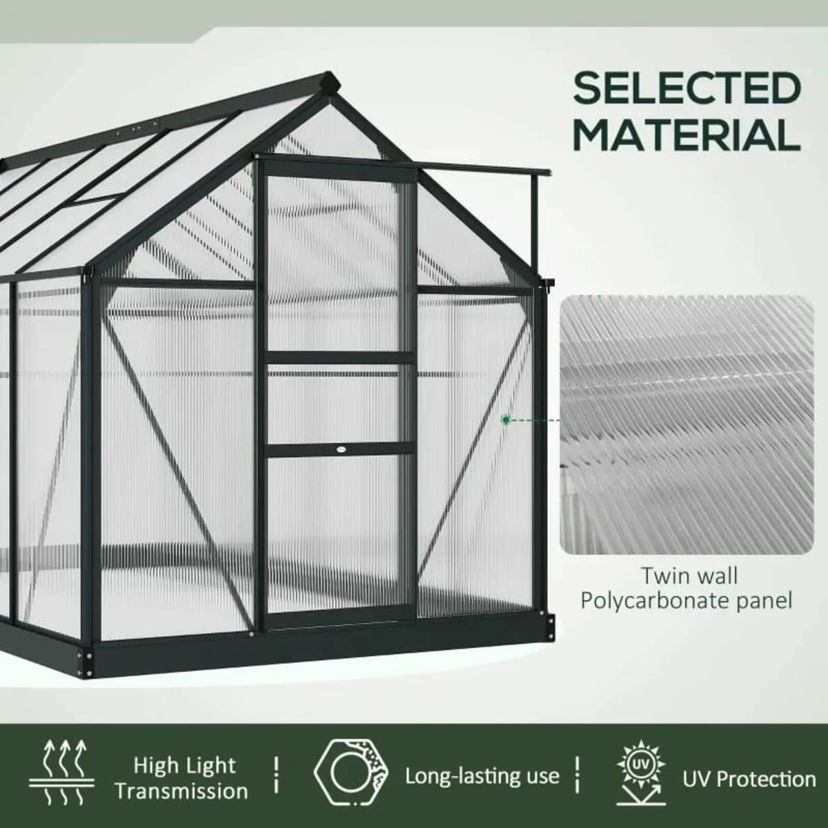 6 x 10ft Polycarbonate Greenhouse, Large Walk-In G - Image 4