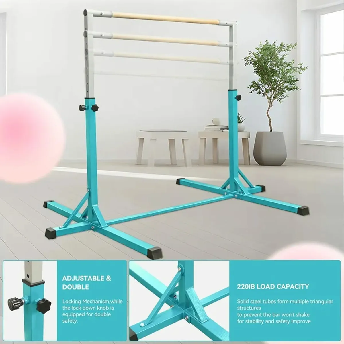 Gymnastics Bar Horizontal Bar with Gymnastic Rings - Image 2
