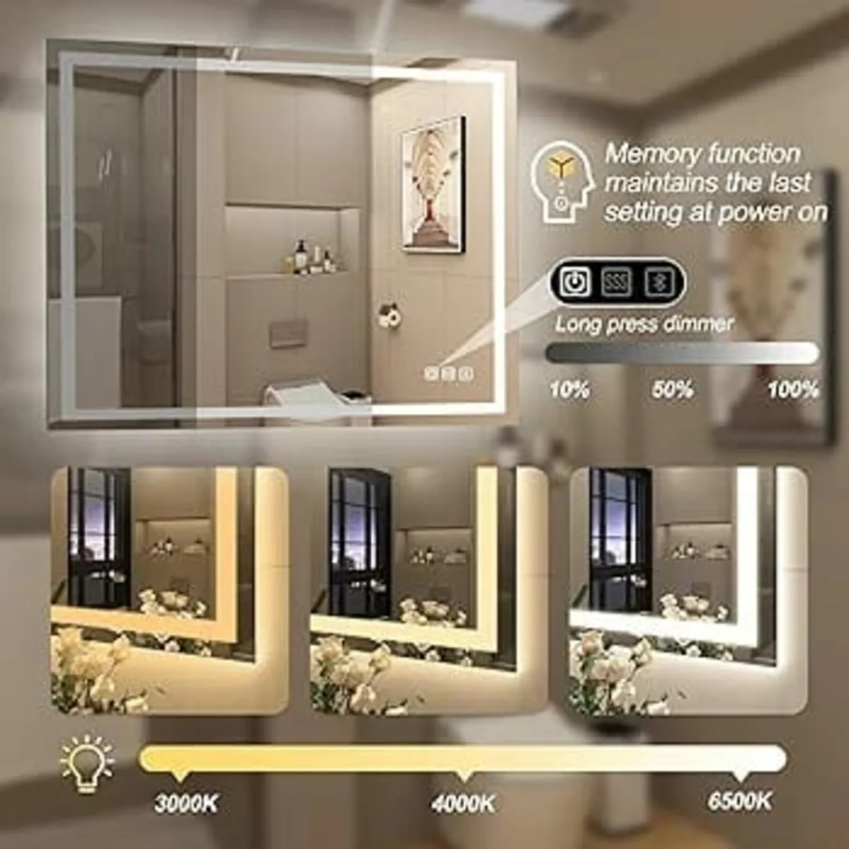 500x700 mm Bathroom-Mirror-with-LED-Lights and Blu - Image 3