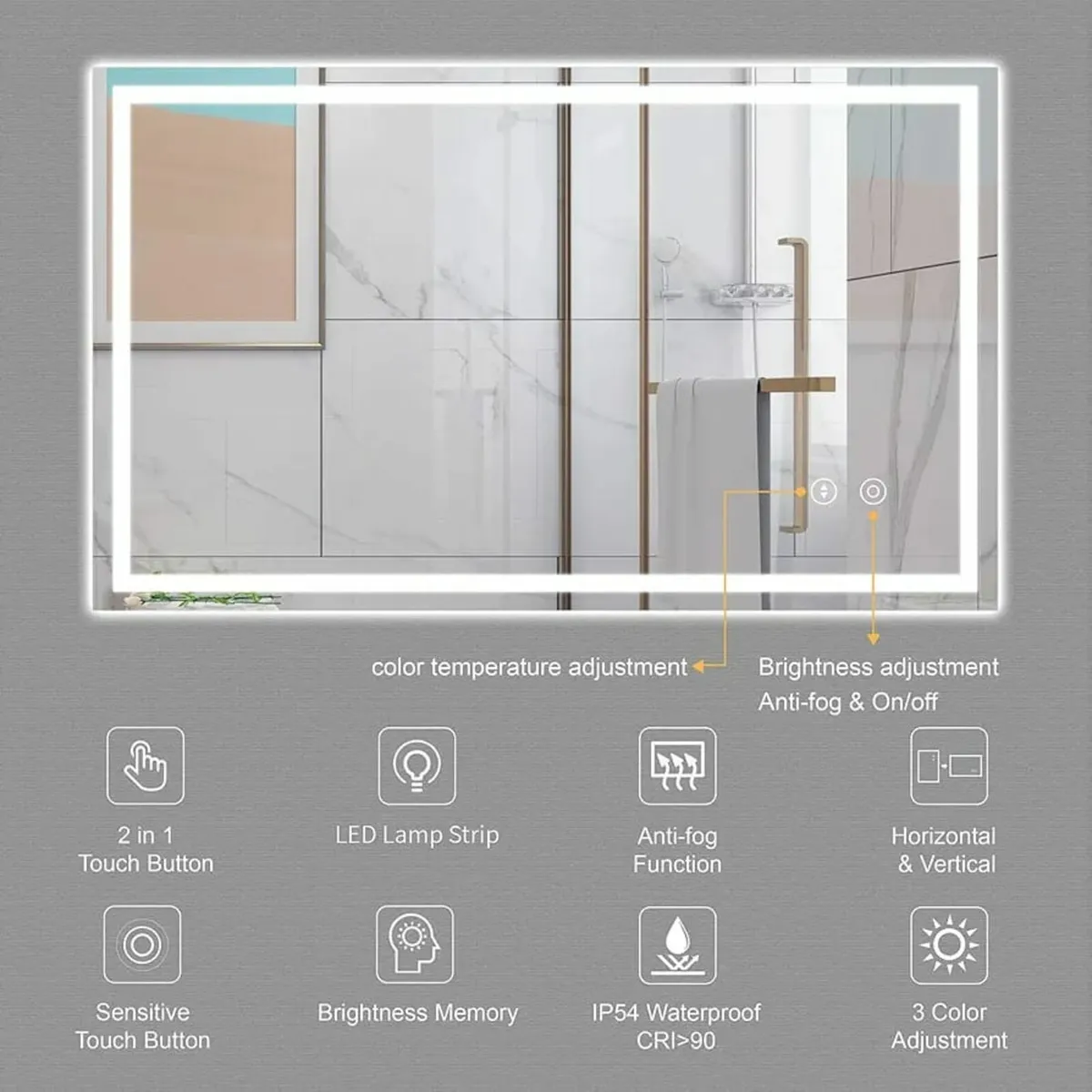 Bathroom Mirror with LED Lights, 600 * 800 MM Illu - Image 4