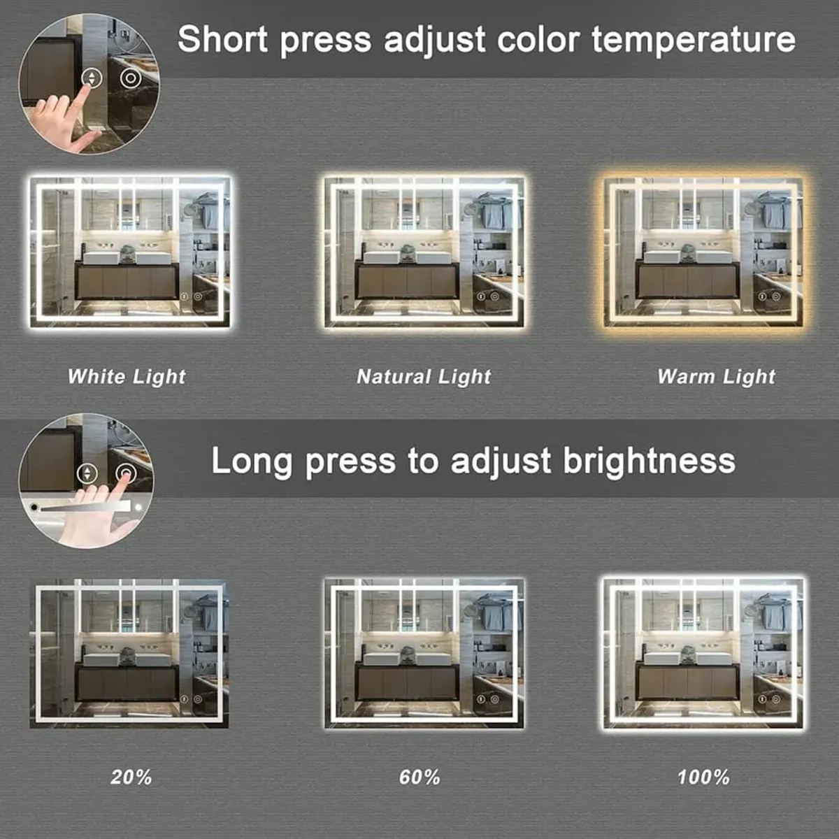 Bathroom Mirror with LED Lights, 500 * 700 MM Illu - Image 3