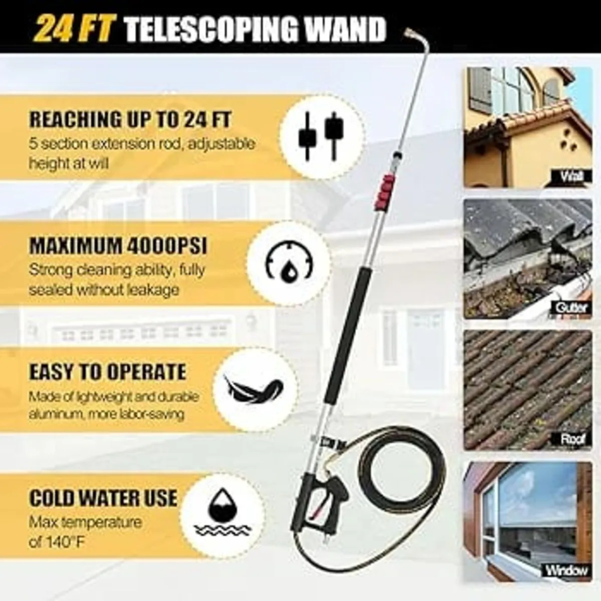 24FT Telescoping Pressure Washer Wand,roof Cleanin - Image 4