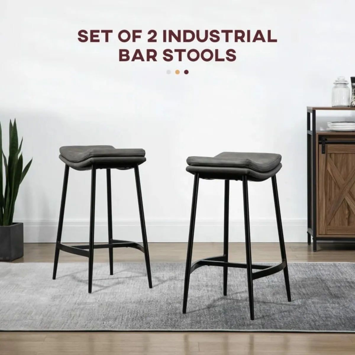 Breakfast Bar Stools Set of 2, Microfibre Upholste - Image 2