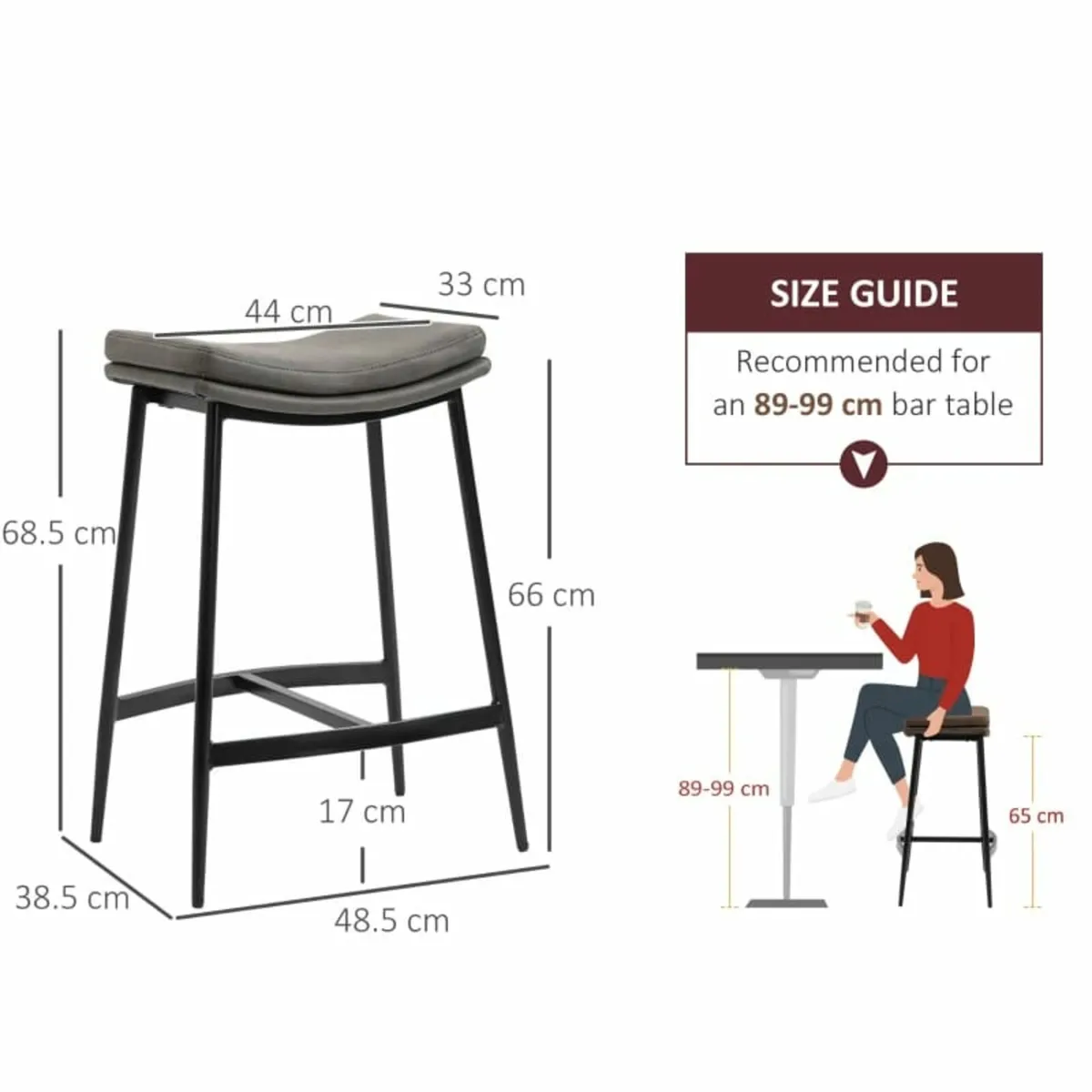 Breakfast Bar Stools Set of 2, Microfibre Upholste - Image 3