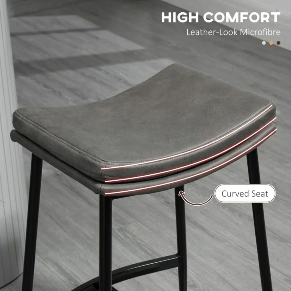 Breakfast Bar Stools Set of 2, Microfibre Upholste - Image 4