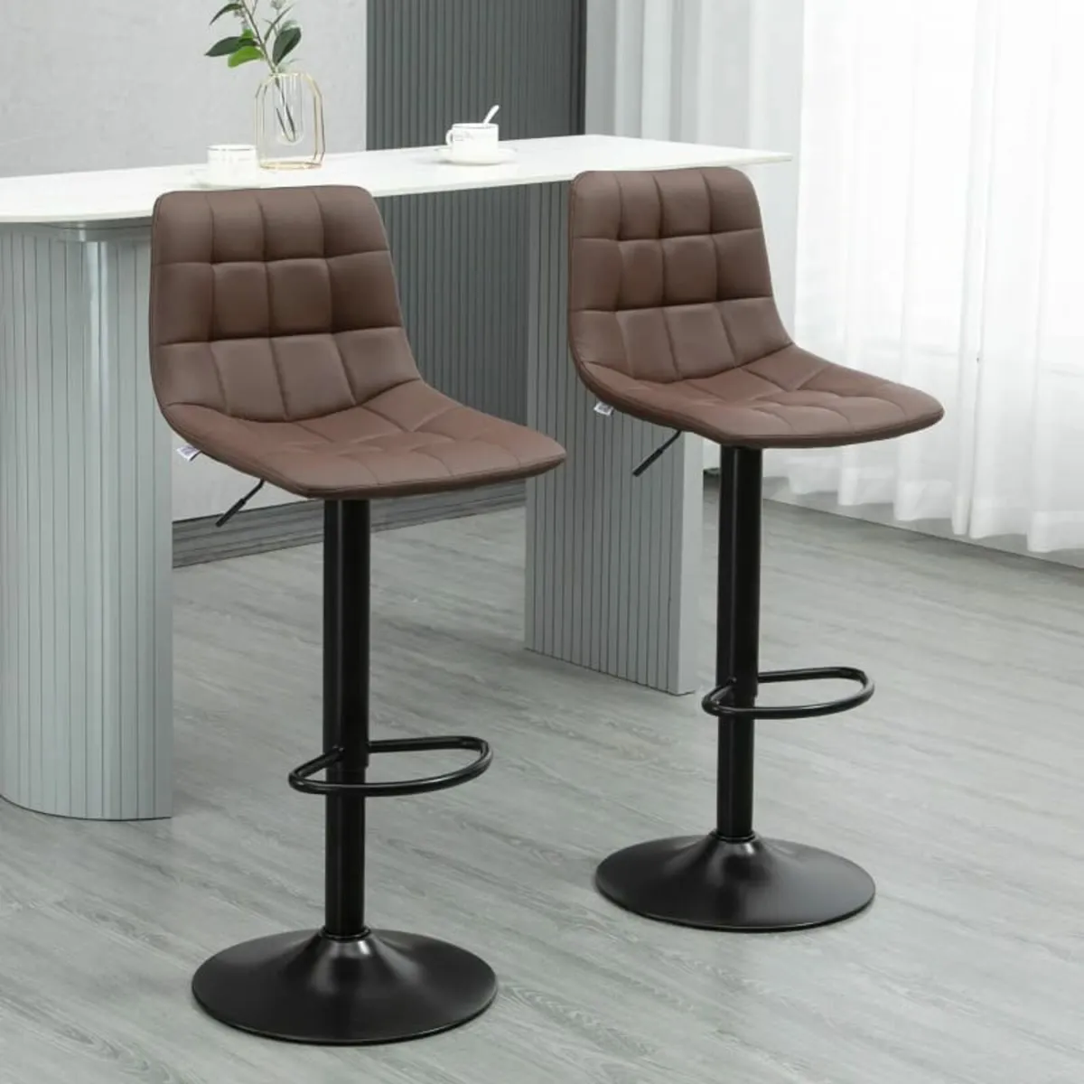 Adjustable Bar Stools Set of 2, Swivel PU Leather - Image 2