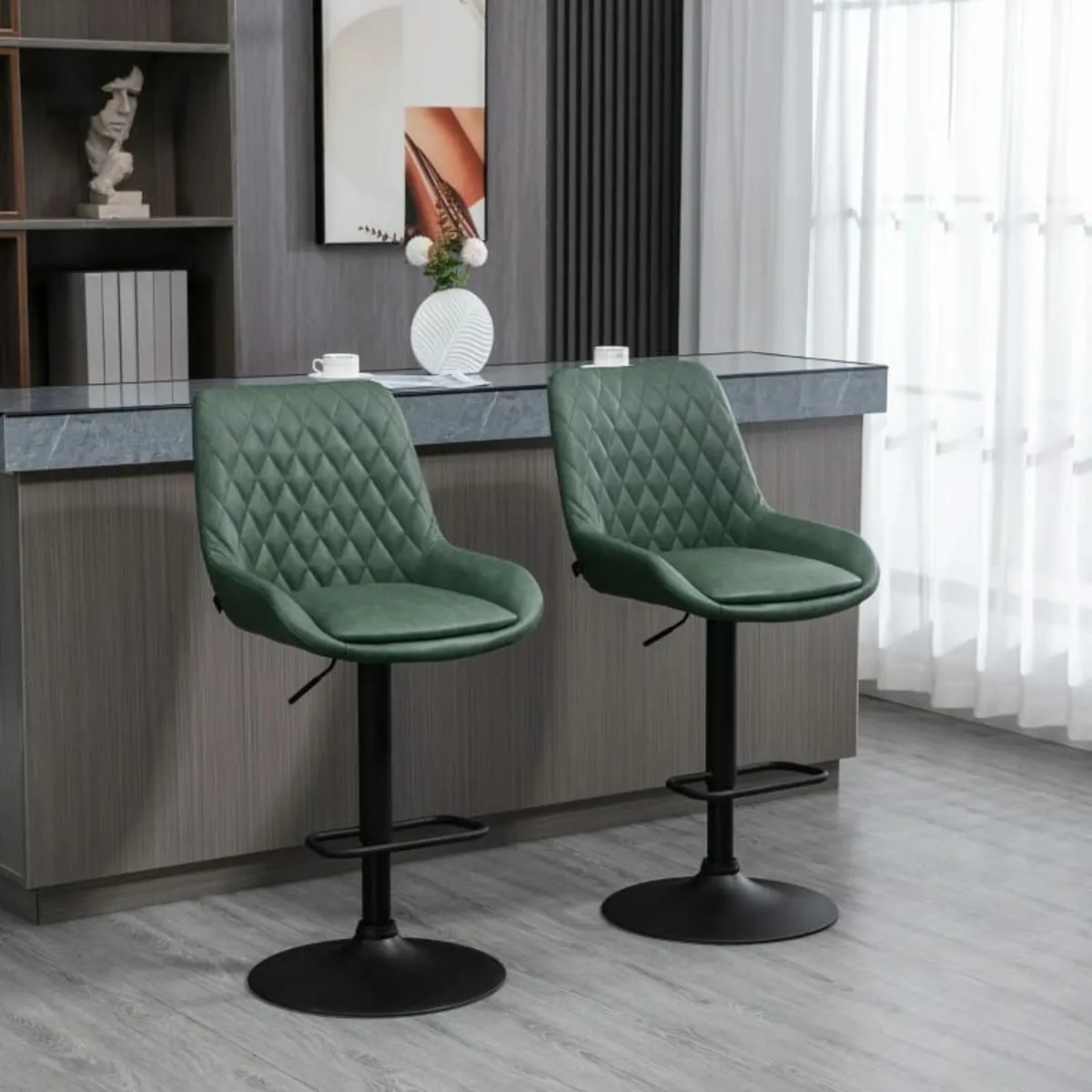 Retro Bar Stools Set of 2, Adjustable Kitchen Stoo - Image 1