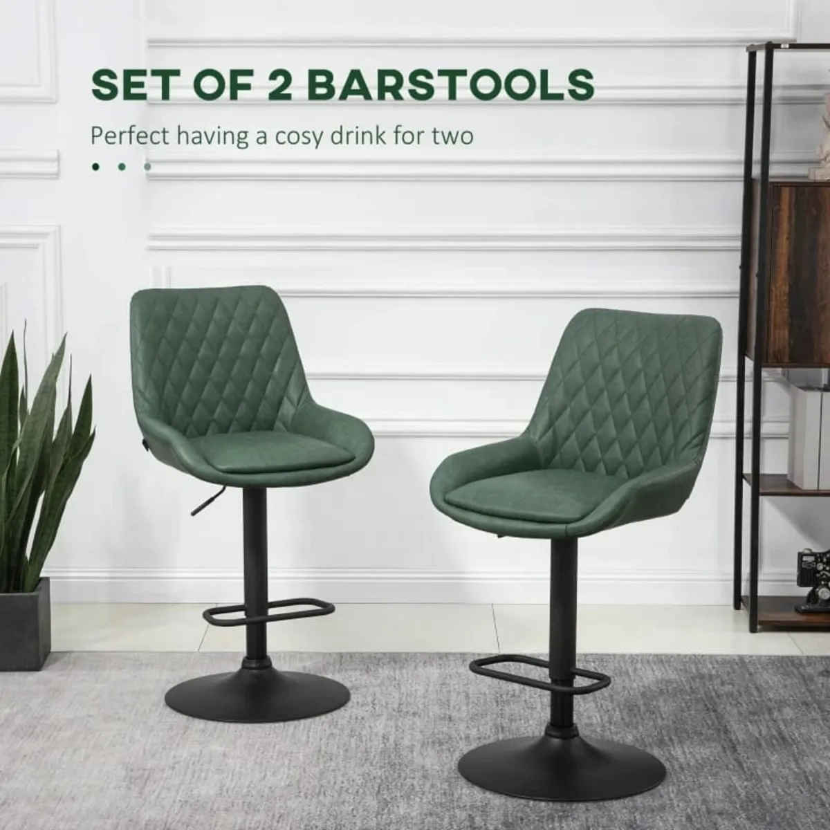 Retro Bar Stools Set of 2, Adjustable Kitchen Stoo - Image 4