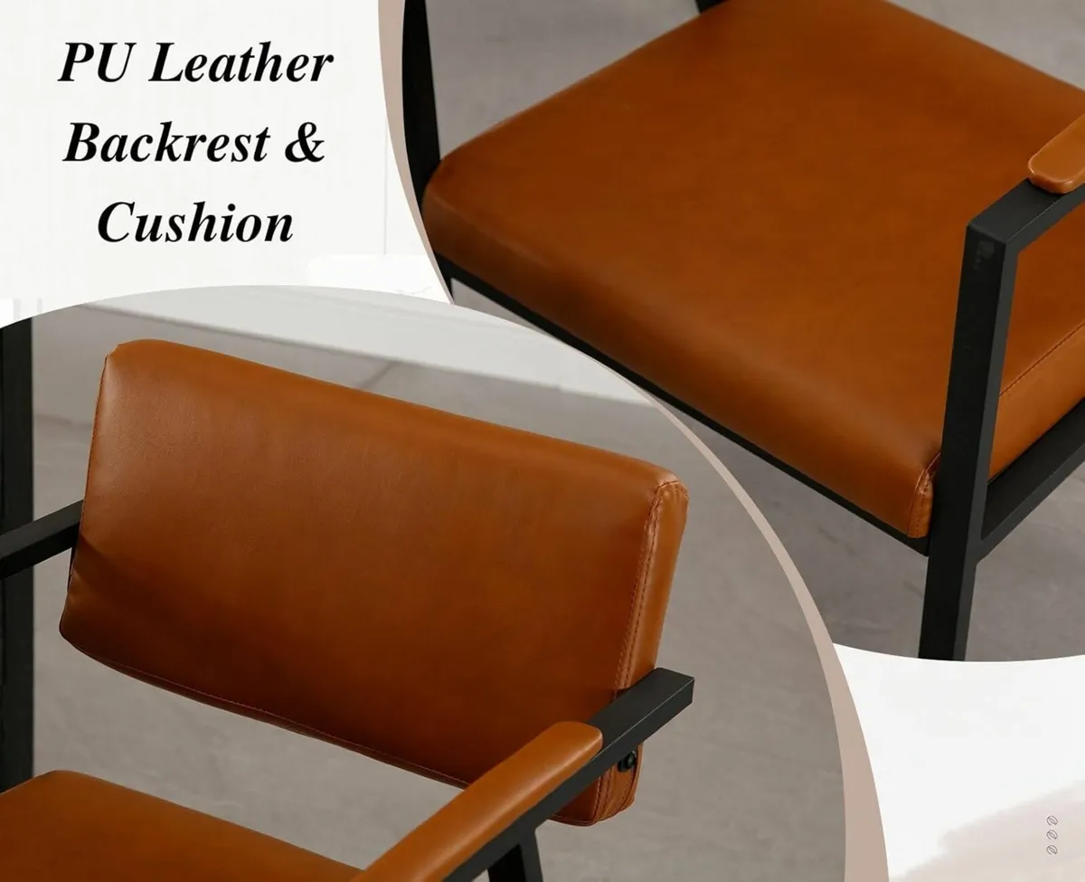 Set of 2 Brown PU Leather Dining Chairs with Armre - Image 3