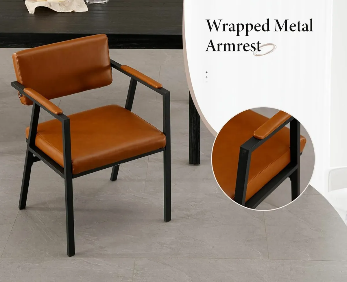 Set of 2 Brown PU Leather Dining Chairs with Armre - Image 4