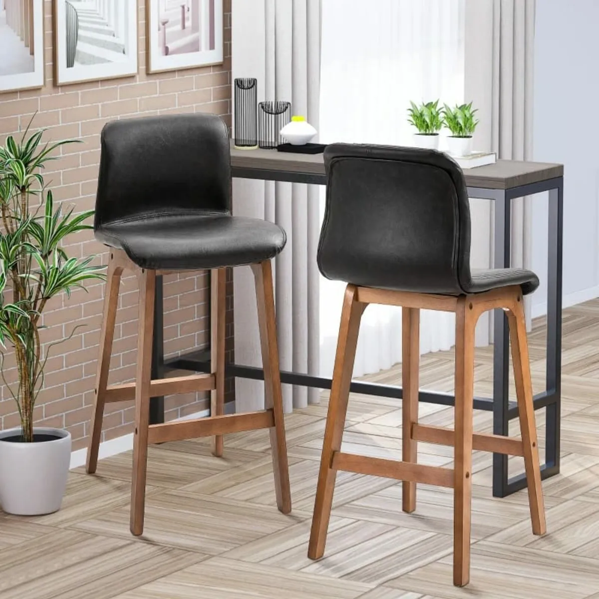 Modern Bar Stools Set of 2, PU Leather Upholstered - Image 3