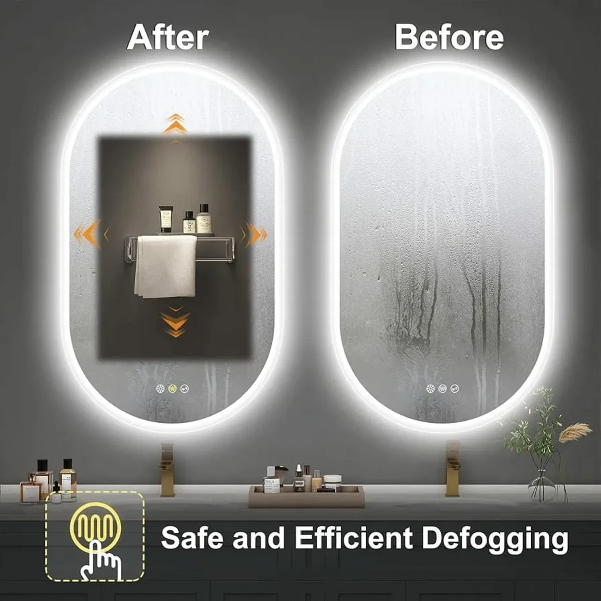 Oval Bluetooth Bathroom Mirror with LED Lights 600 - Image 2