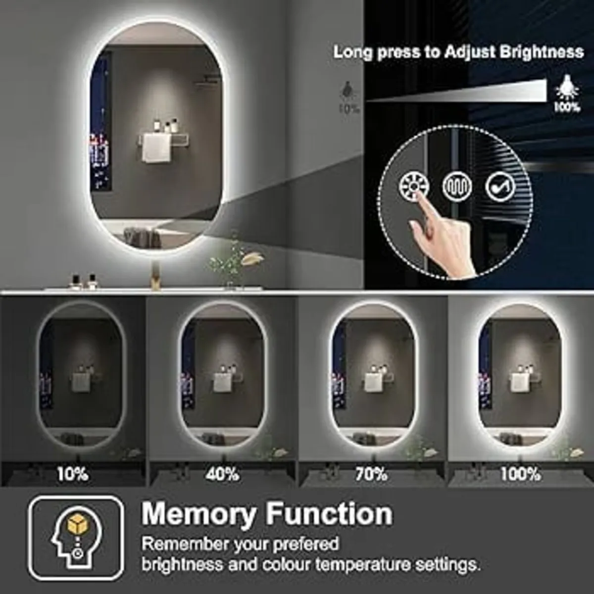 Oval Bluetooth Bathroom Mirror with LED Lights 600 - Image 4