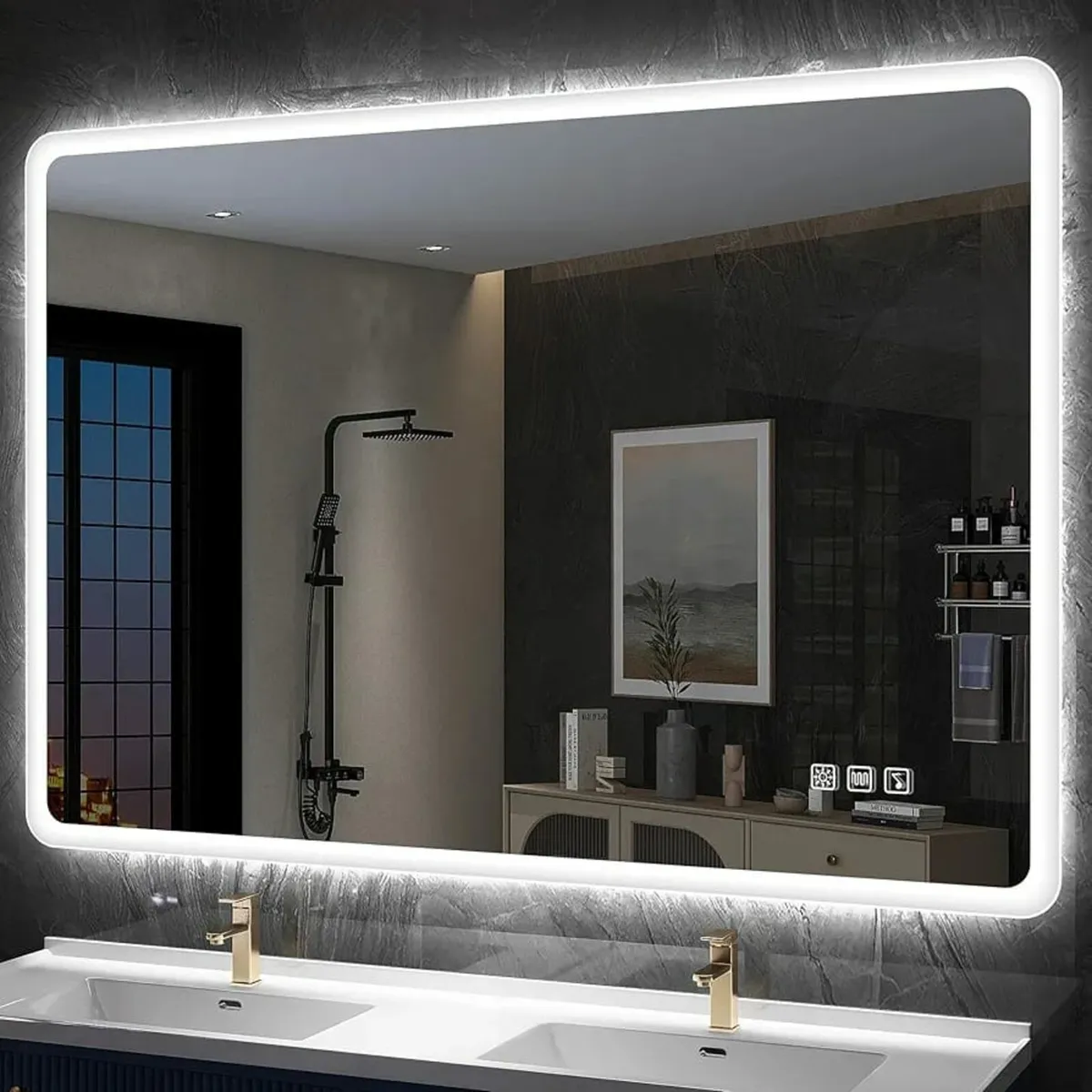 100x70cm Bathroom Mirror with Led Lights Wall-Moun - Image 1