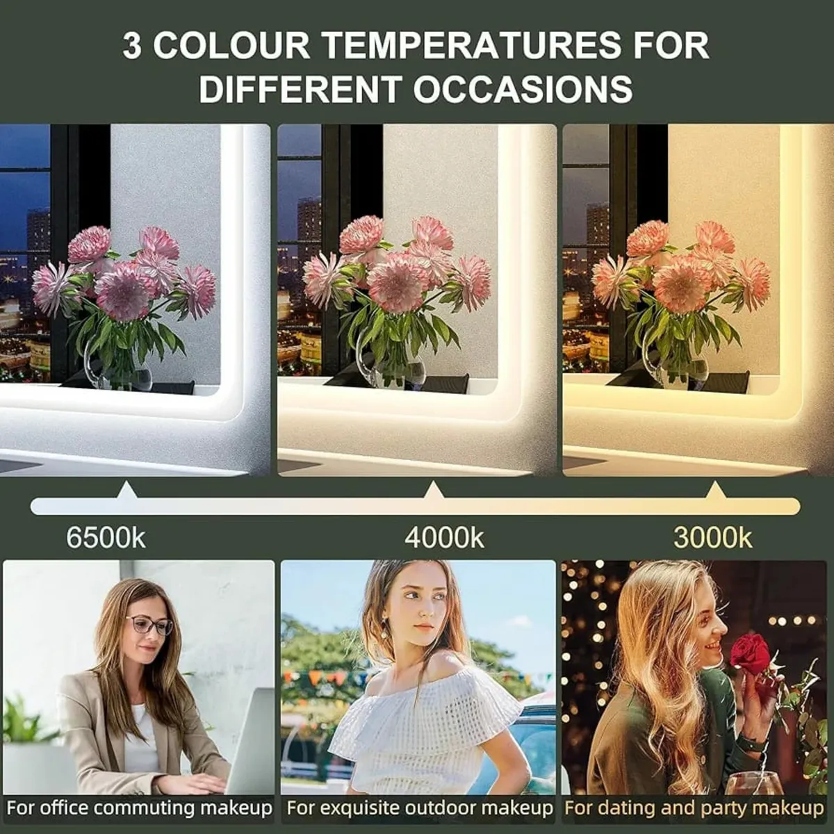 100x70cm Bathroom Mirror with Led Lights Wall-Moun - Image 4
