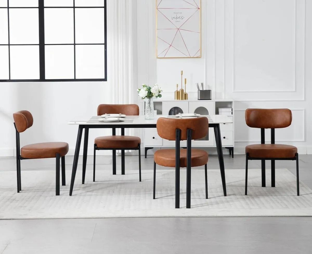 Set of 2 PU Leather Dining Chairs Modern Comfort w - Image 3