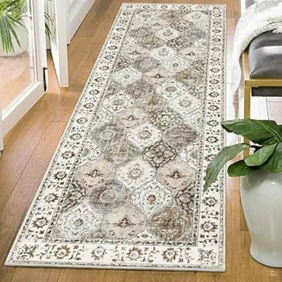 Rugs for Hallway 60 x 180 cm Non Slip Brown Hall R - Image 1