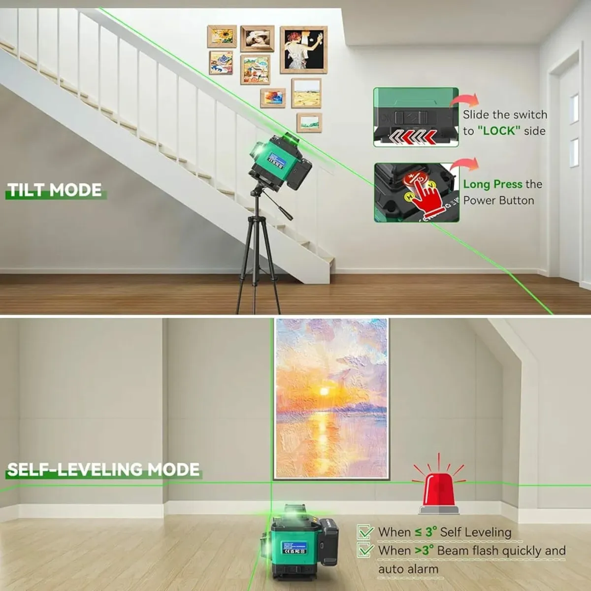 Laser Level, 4 x 360° 16 Lines Green Laser Level S - Image 3