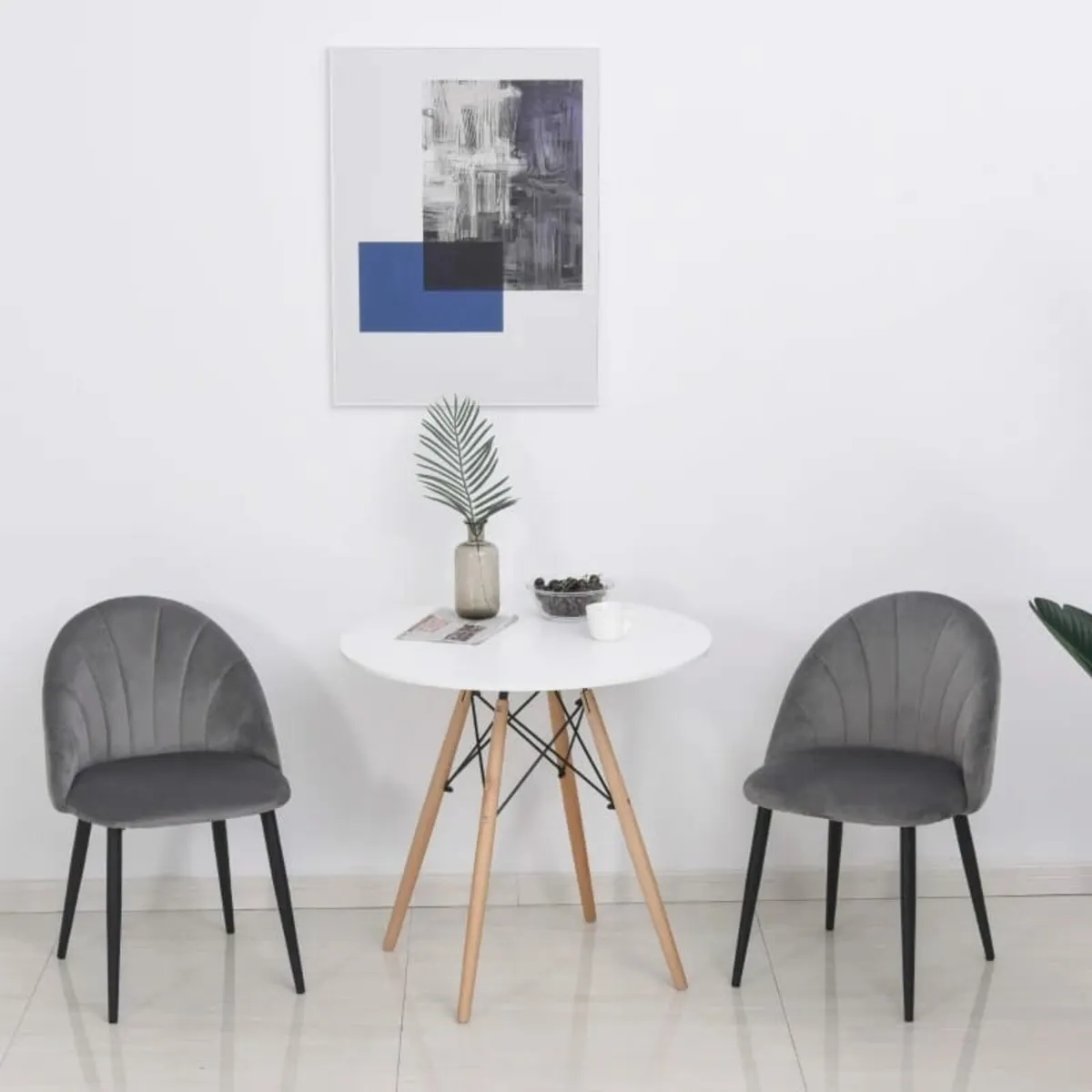 Nordic Armless Velvet Upholstered Dining Chair wit - Image 2